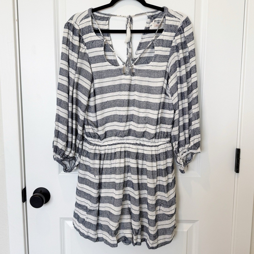 Anthropologie Womens Striped Romper Size Medium Casual Nautical Long Sleeve
